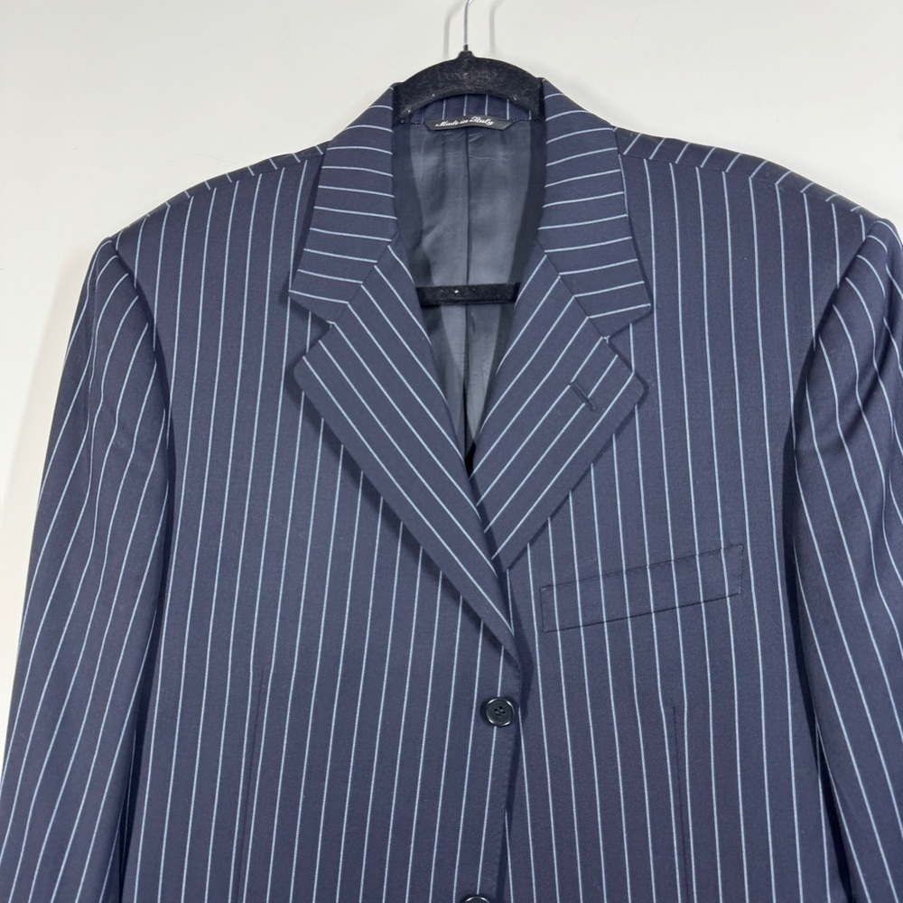 Canali Navy Pinstripe Wool Blazer Set Size 54L Made in Italy Classic Tailored - Picture 3 of 16